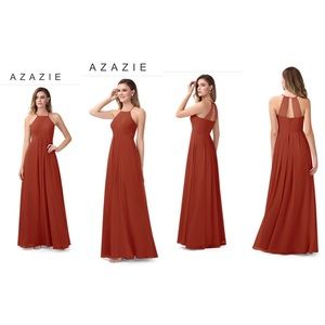 Azazie Sarah Bridesmaid Dress, Rust / Burnt Orange, A-Line Empire Front Waist